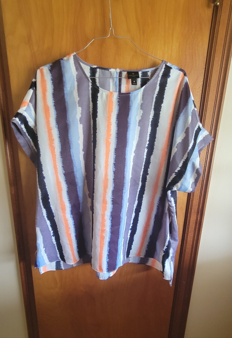 Womens Striped Short Sleeve Blouse in Blue and Orange